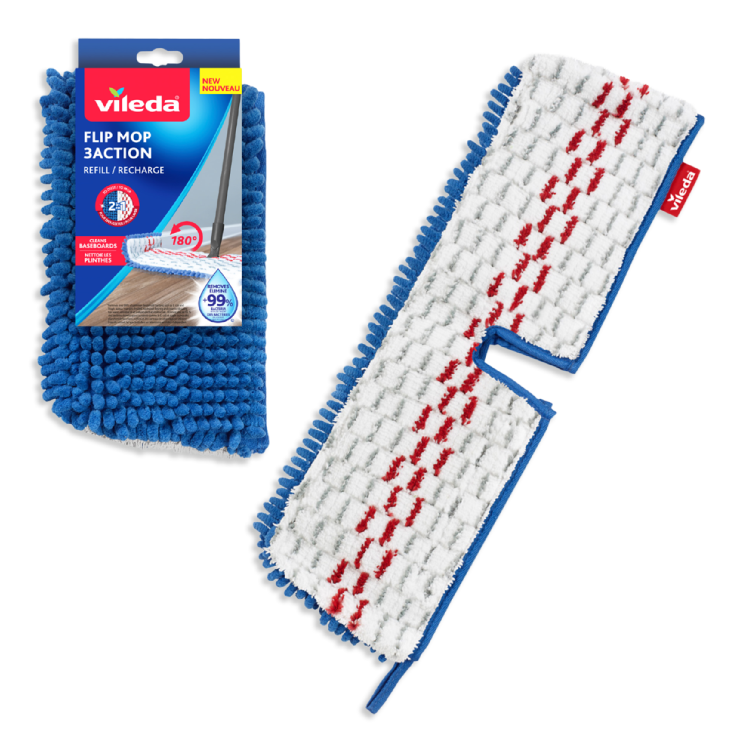 Vileda Flip Mop 3Action Refill, Reusable Mop Head Replacement Composite_or_Mixed