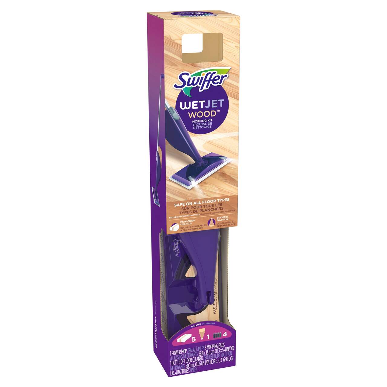Swiffer WetJet Mop Starter Kit (1 Spray Mop, 5 Mopping Pads, 1 Floor  Cleaner Liquid Solution),Purple