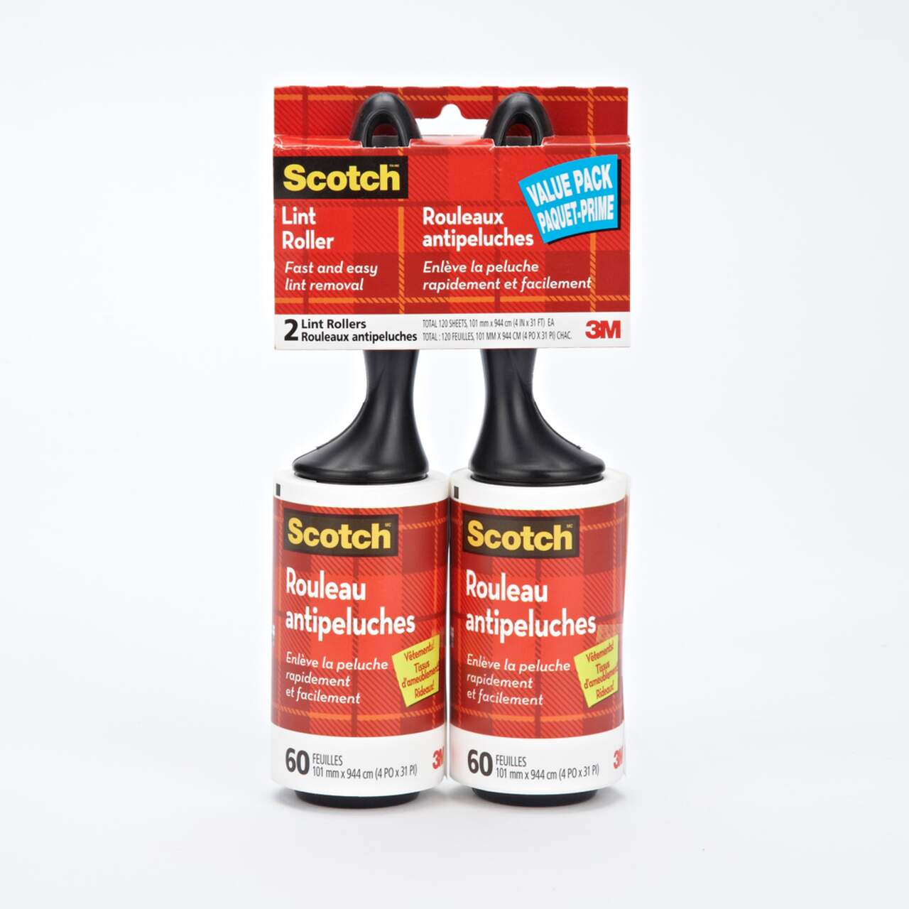 3M Scotch Lint Roller 60 Sheets/pk, 2-pk