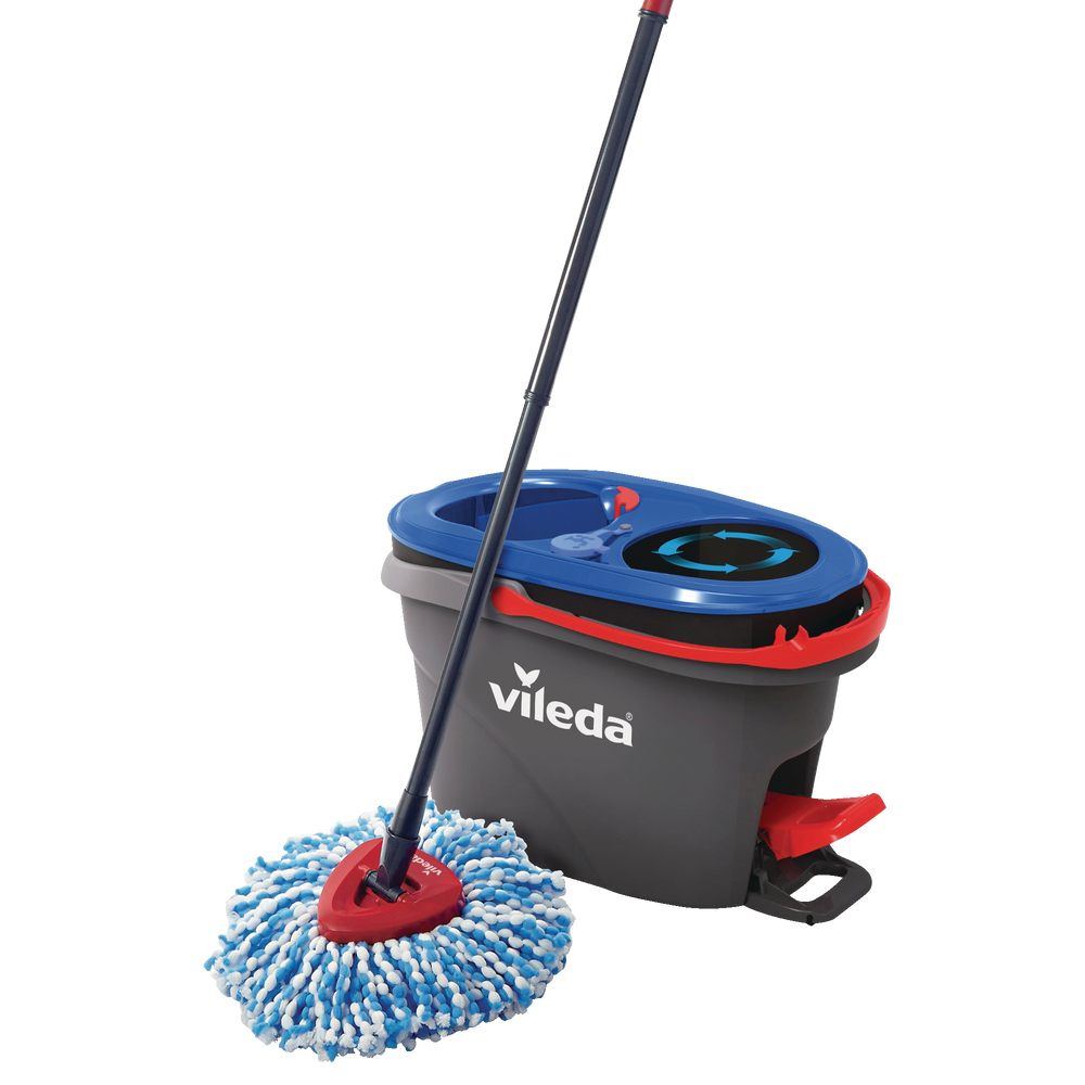 Vileda EasyWring RinseClean Spin Mop & Bucket System with 1 Extra Refill |  2-Tanks Separate Clean and Dirty Water | Machine Washable and Reusable