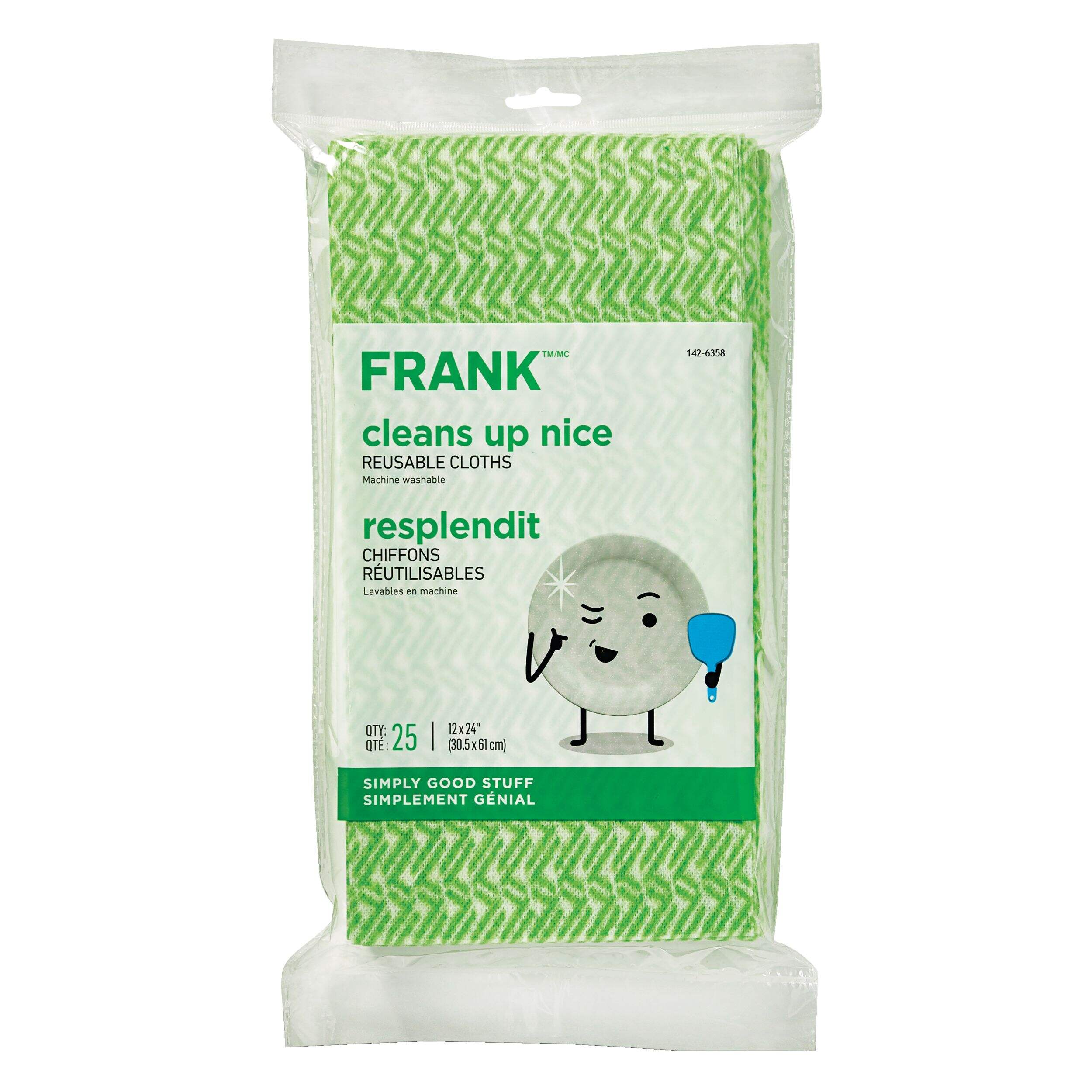 FRANK All-Purpose Machine Washable Cleaning Cloths, Green, 25-pk Front_Flat