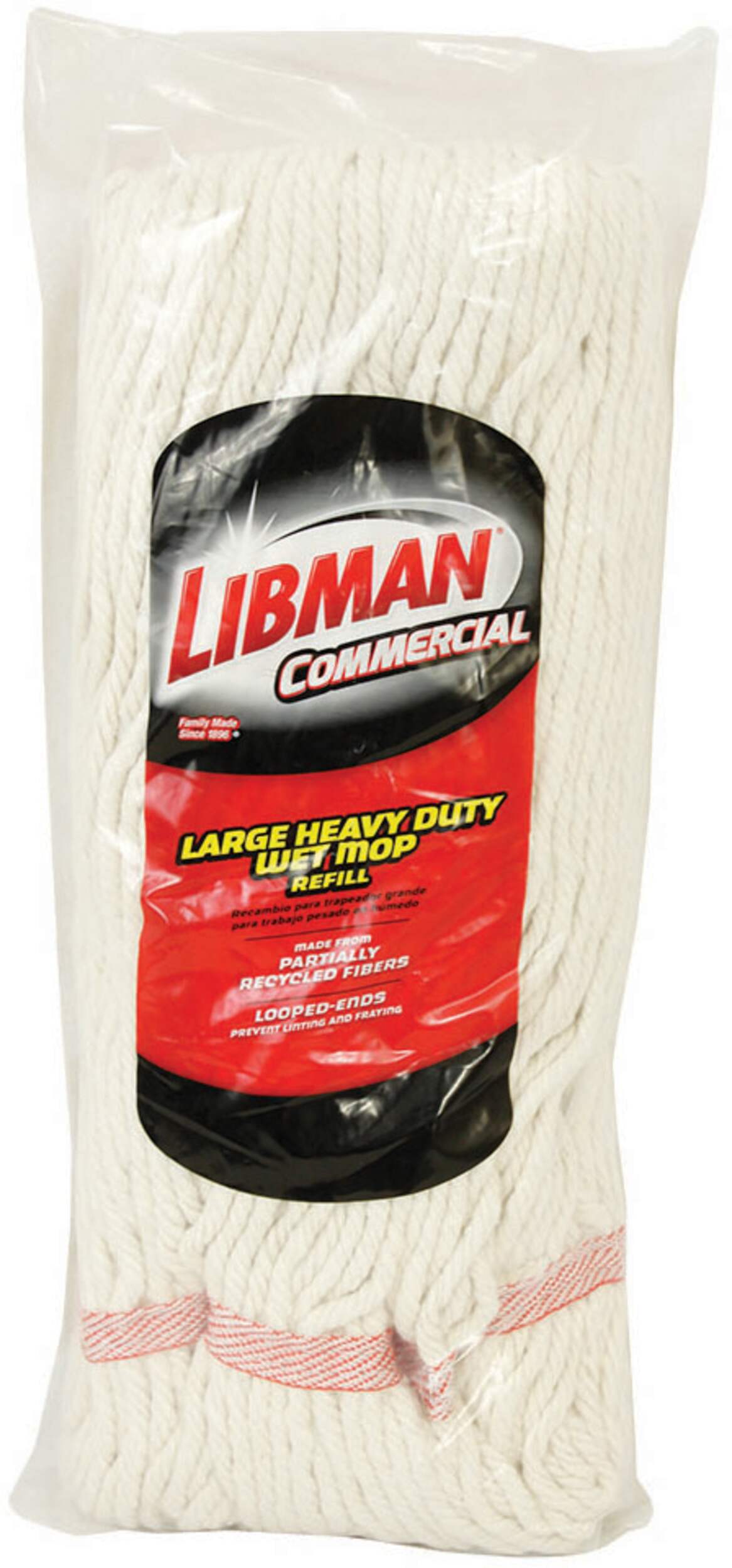 Libman Heavy Duty Commercial Reusable Cotton Wet Mop Refill, Large Front_Flat
