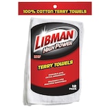 Libman Heavy Duty All-Purpose Machine Washable 100% Cotton Terry Towels, White, 12-pk Front_Flat