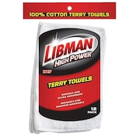 Libman Heavy Duty All-Purpose Machine Washable 100% Cotton Terry Towels, White, 12-pk
