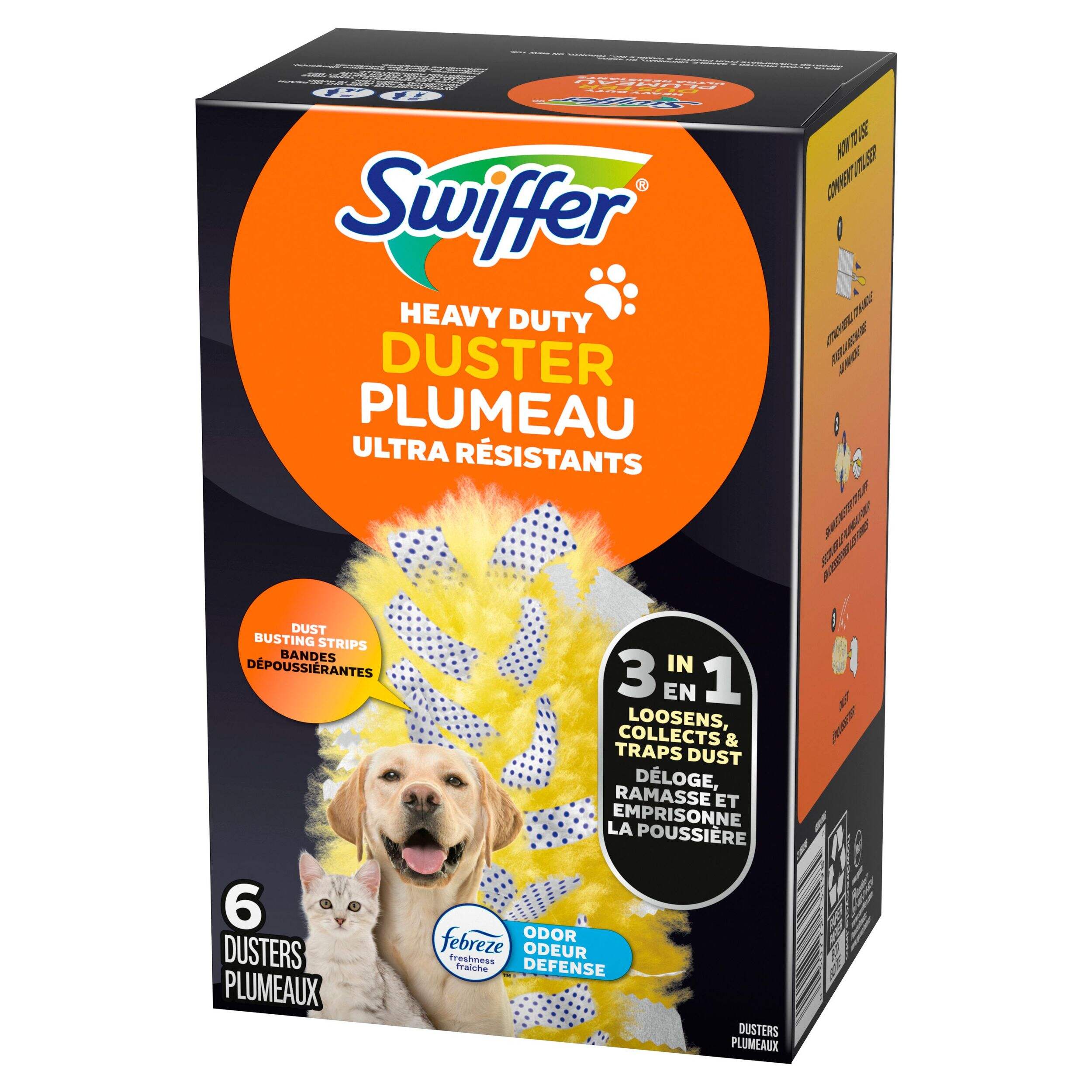 Recharges multisurfaces robustes pour poils d'animaux Swiffer Dusters, avec avec défense contre les odeurs Febreze, paq. 6 Front_Angled_Left