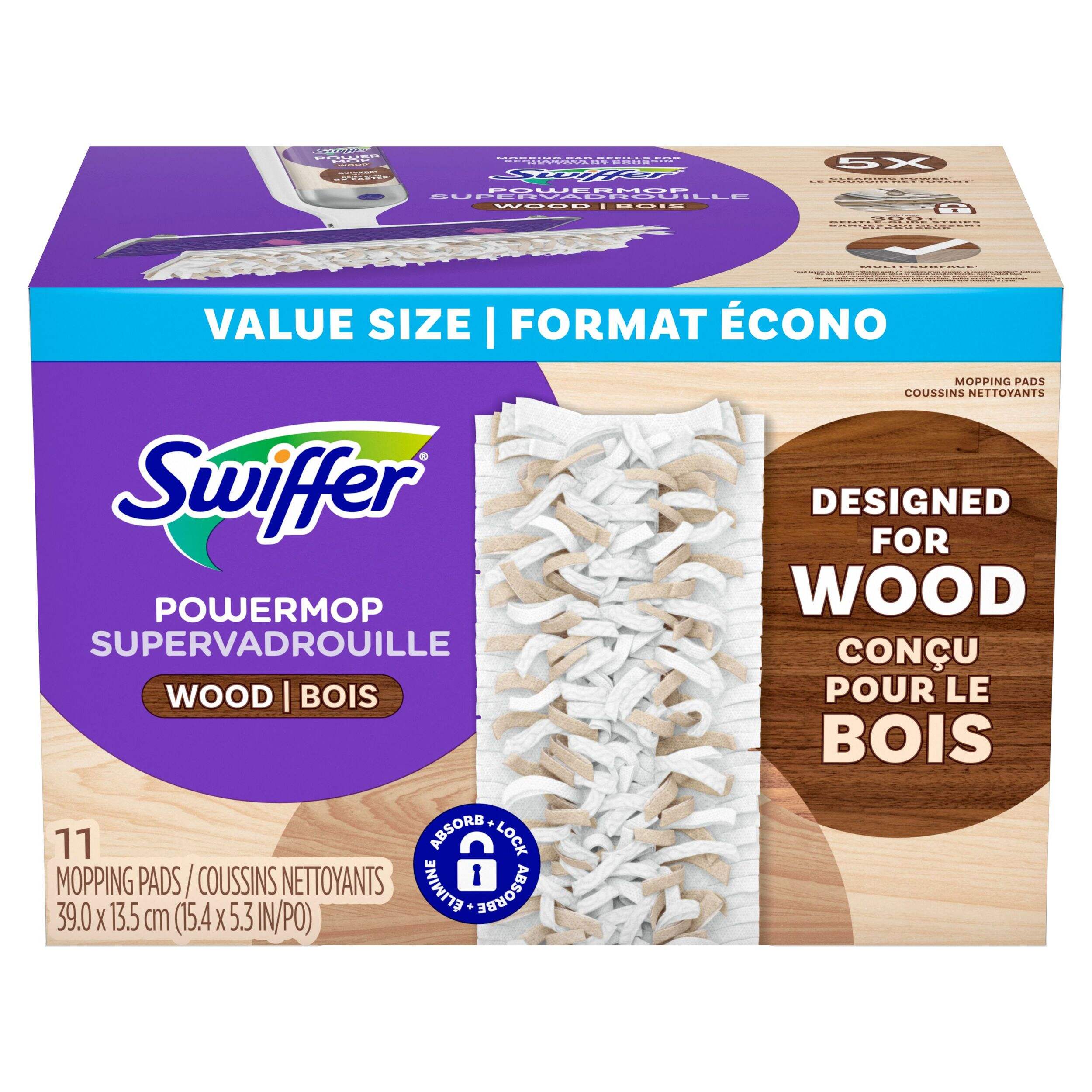 Recharges de tampons pour vadrouille pour le bois Swiffer PowerMop, paq. 11 Front_Elevated