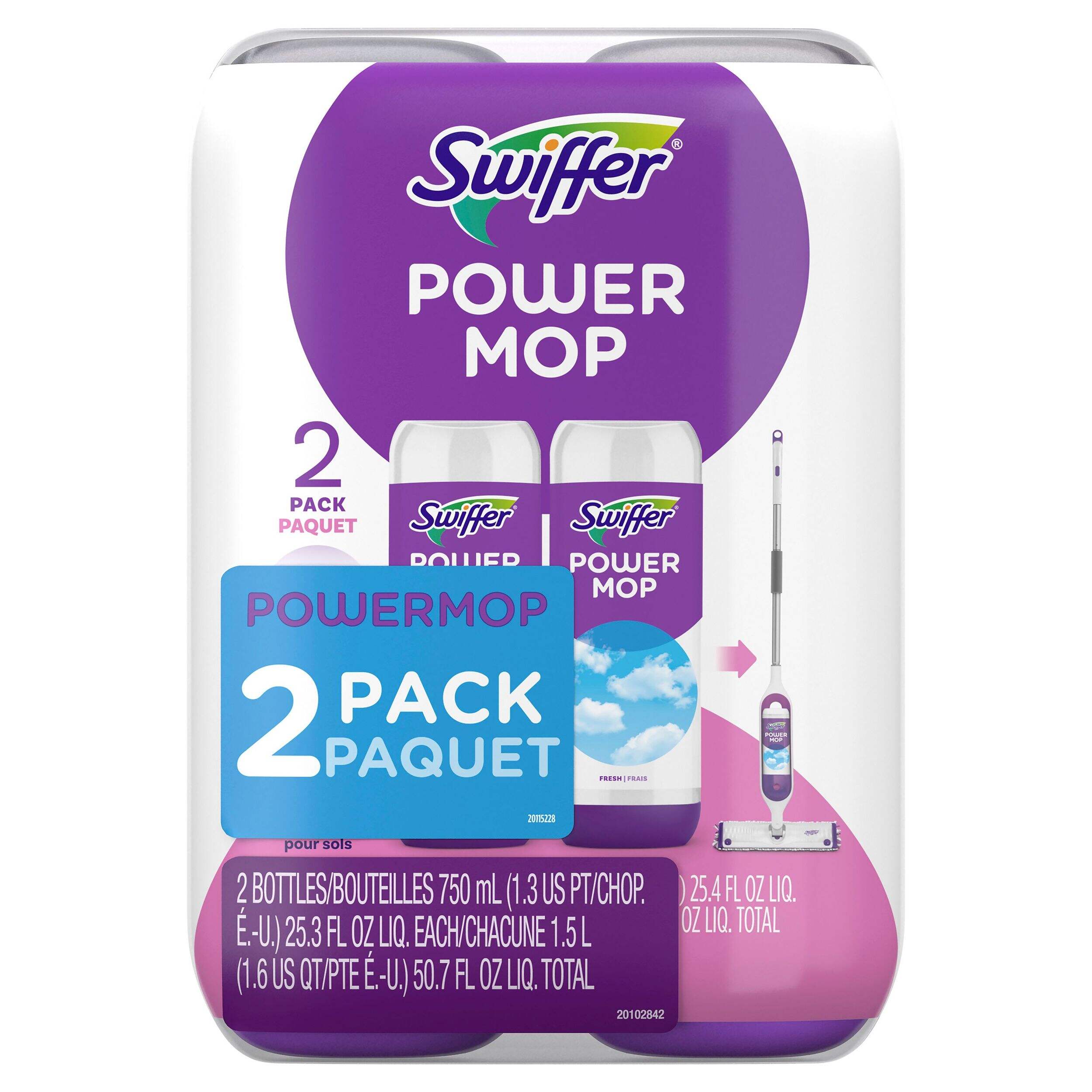 Solution de nettoyage de planchers Swiffer PowerMop, parfum frais, 0,75 L, paq. 2 Front_Flat