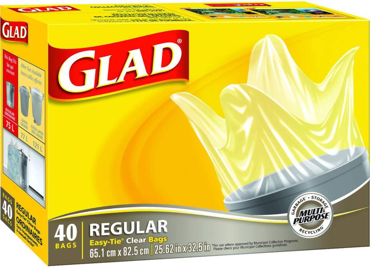 Glad clear garbage Bags - regular 74 litres, Unscented, Trash Bags, 40 Count