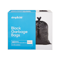 simplicité Regular 4-Flap Ties Outdoor Garbage Bags, 80-pk, Black, 74-L Front_Elevated
