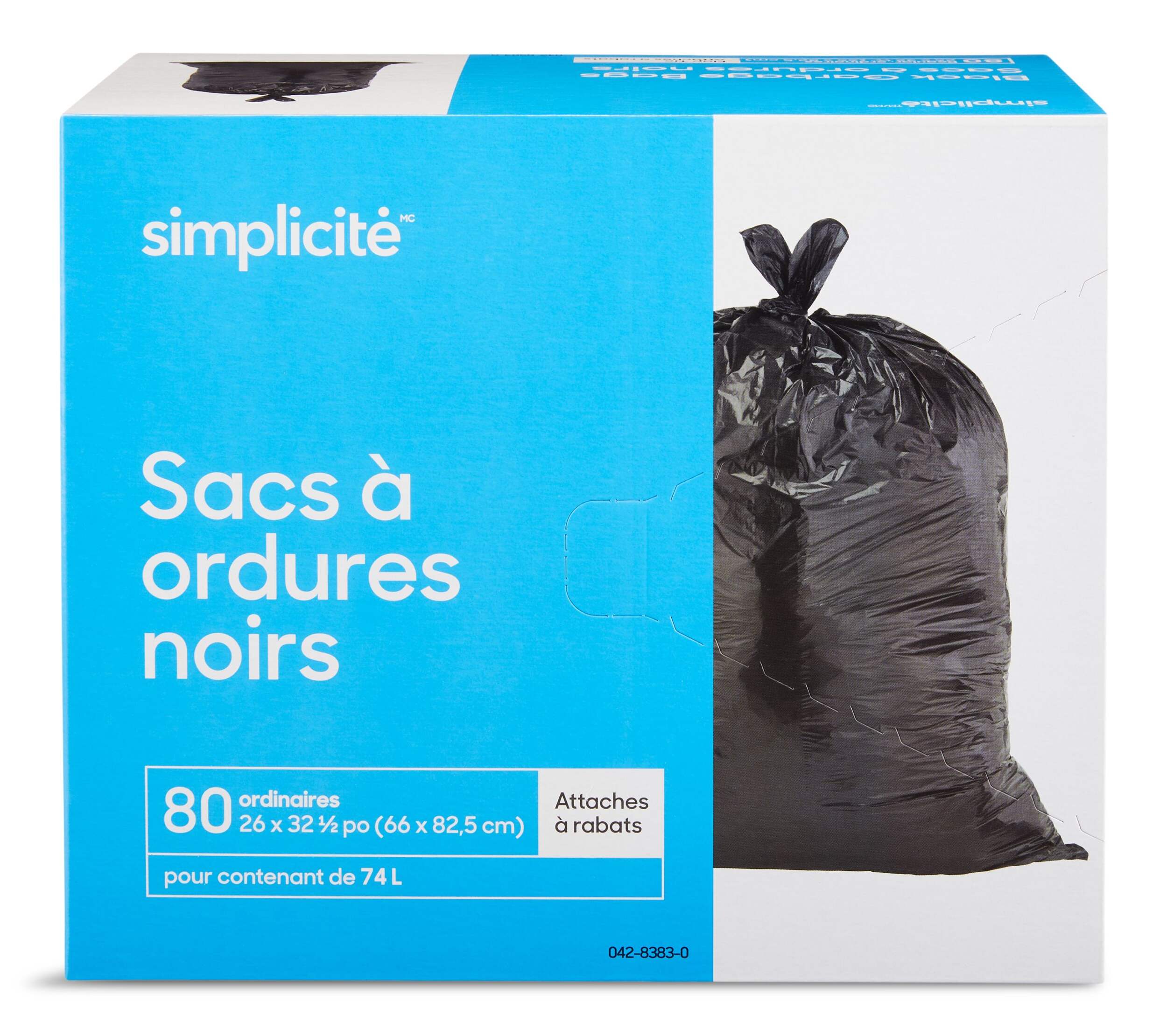 Sacs à ordures d’extérieur Simplicité, 4&nbsp;rabats, noir, paq. 80, 74&nbsp;L Front_Elevated