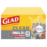 Glad Small Easy-Tie Flap Febreze Fresh Clean Scent Garbage Bags, 48-pk, Clear, 25-L Front_Elevated