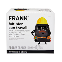 Sacs à ordures d’entrepreneur FRANK avec atttaches Twist-Tie, très grand, noir, paq. 40, 135 L Front_Elevated