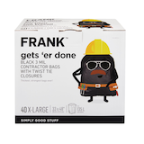 FRANK Extra-Large Twist-Tie Contractor Garbage Bags, 40-pk, Black, 135-L Front_Elevated