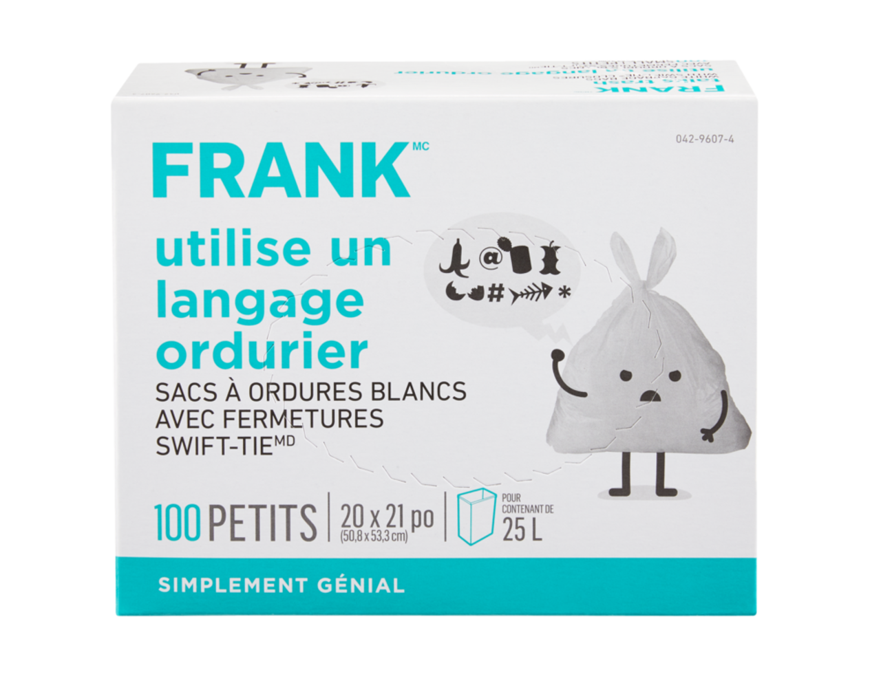 Sacs à ordures FRANK avec attaches Swift-Tie, non parfumés, extra-petit,  blanc, 15 L, paq. 50