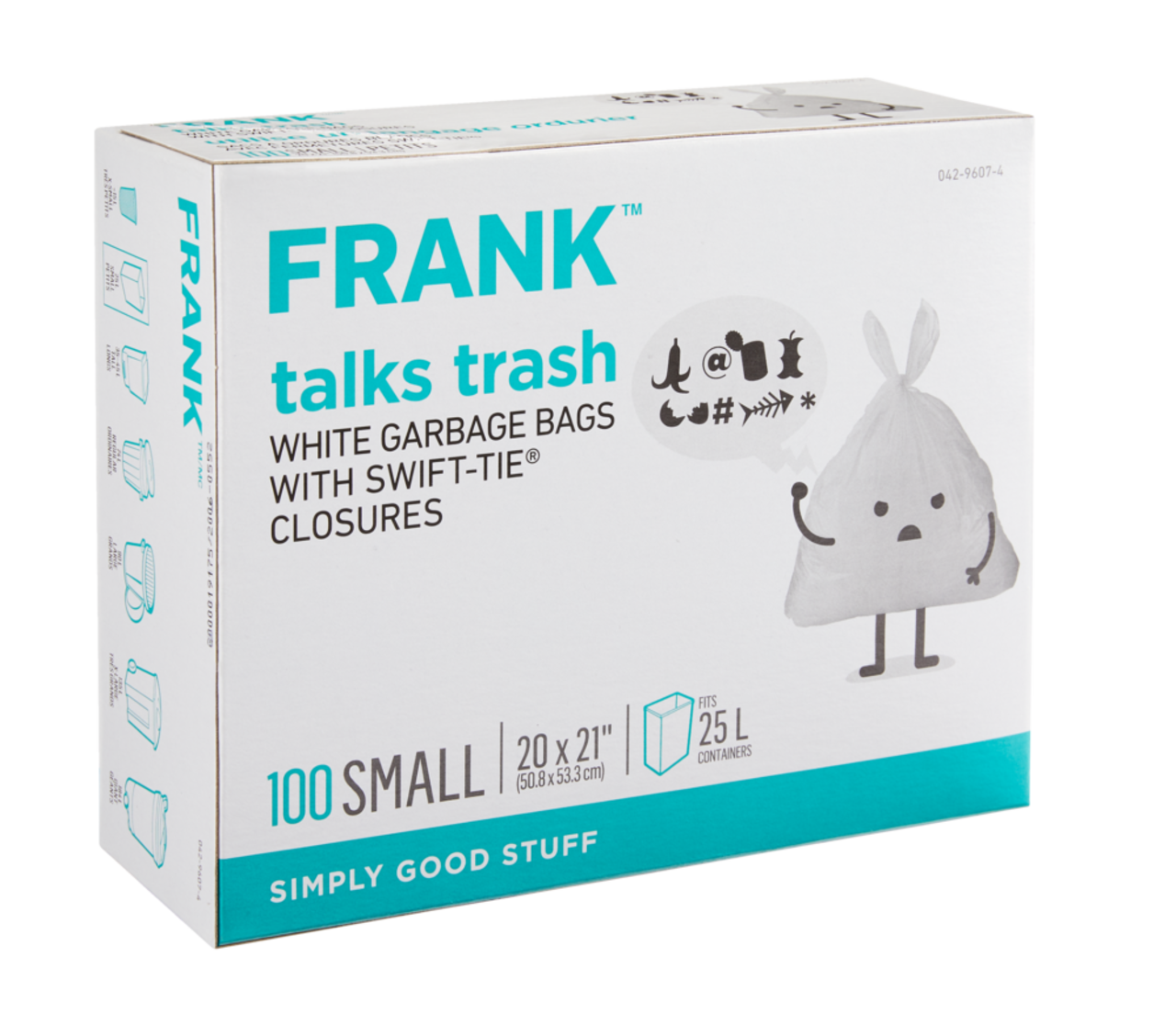 FRANK Extra-Small Swift Tie Indoor Unscented Garbage Bags, 50-pk, White,  10-L