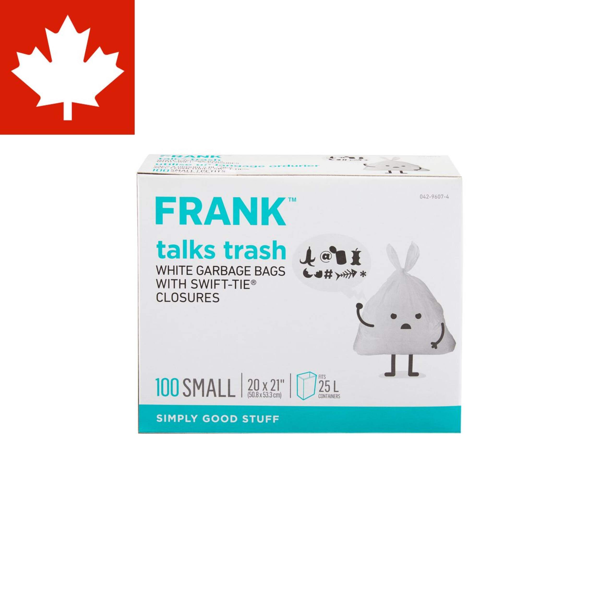 FRANK Small Swift-Tie Unscented Garbage Bags, 100-pk, White, 25-L Front_Elevated