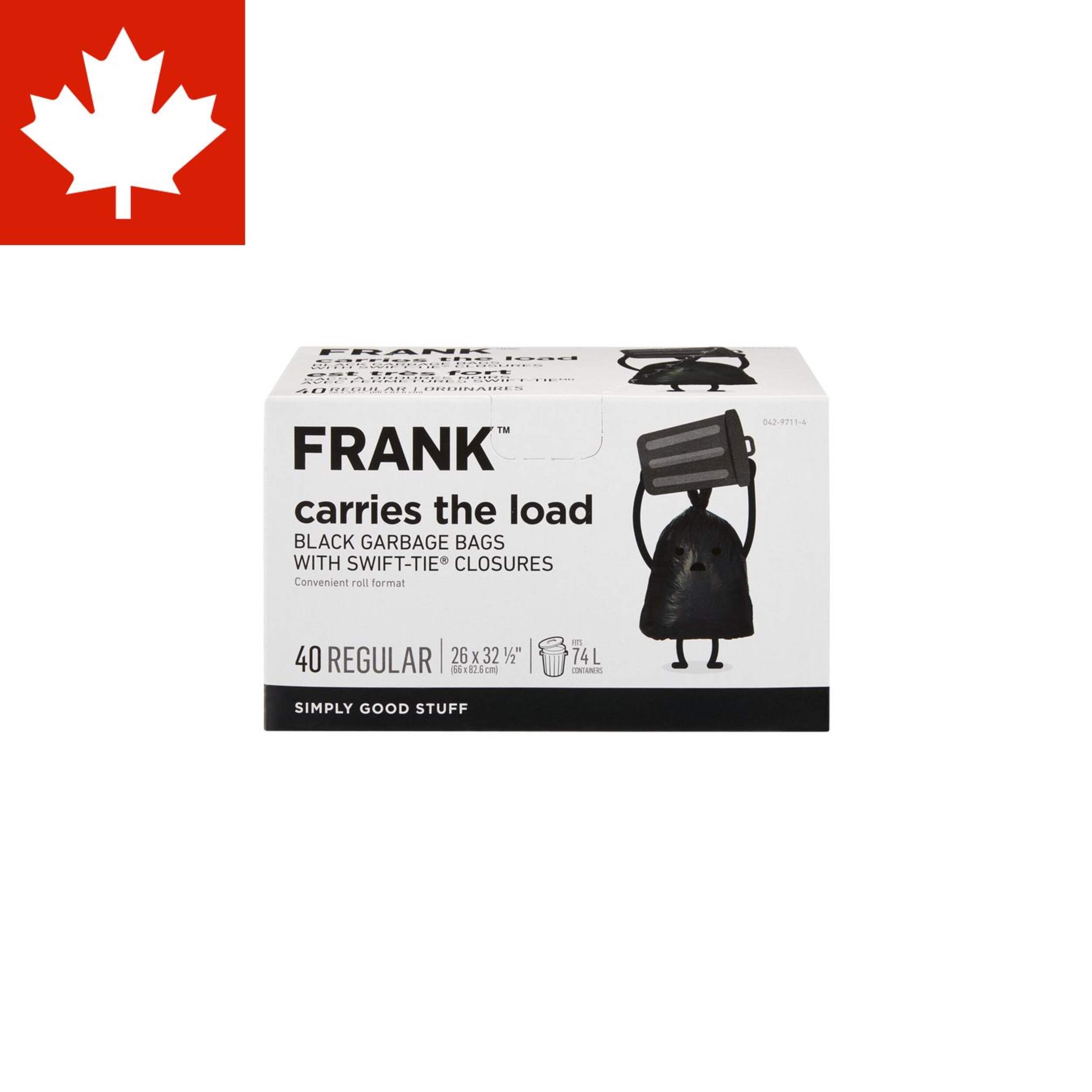 FRANK Regular Swift-Tie Garbage Bags, 40-pk, Black, 74-L Front_Elevated