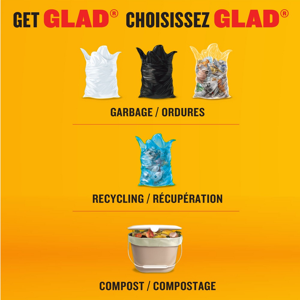 Glad 100 Compostable Bags Tall 49 Litres Lemon scent, 10 Compost