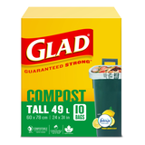 Sacs à déchets compostables à 100 % Glad Febreze, citron, grand, paq. 10, 49 L Front_Elevated