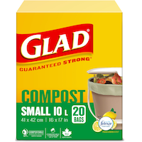 Glad Small 100% Compostable Febreze Lemon Scented Food Waste Bags, 20-pk, 10-L Front_Elevated