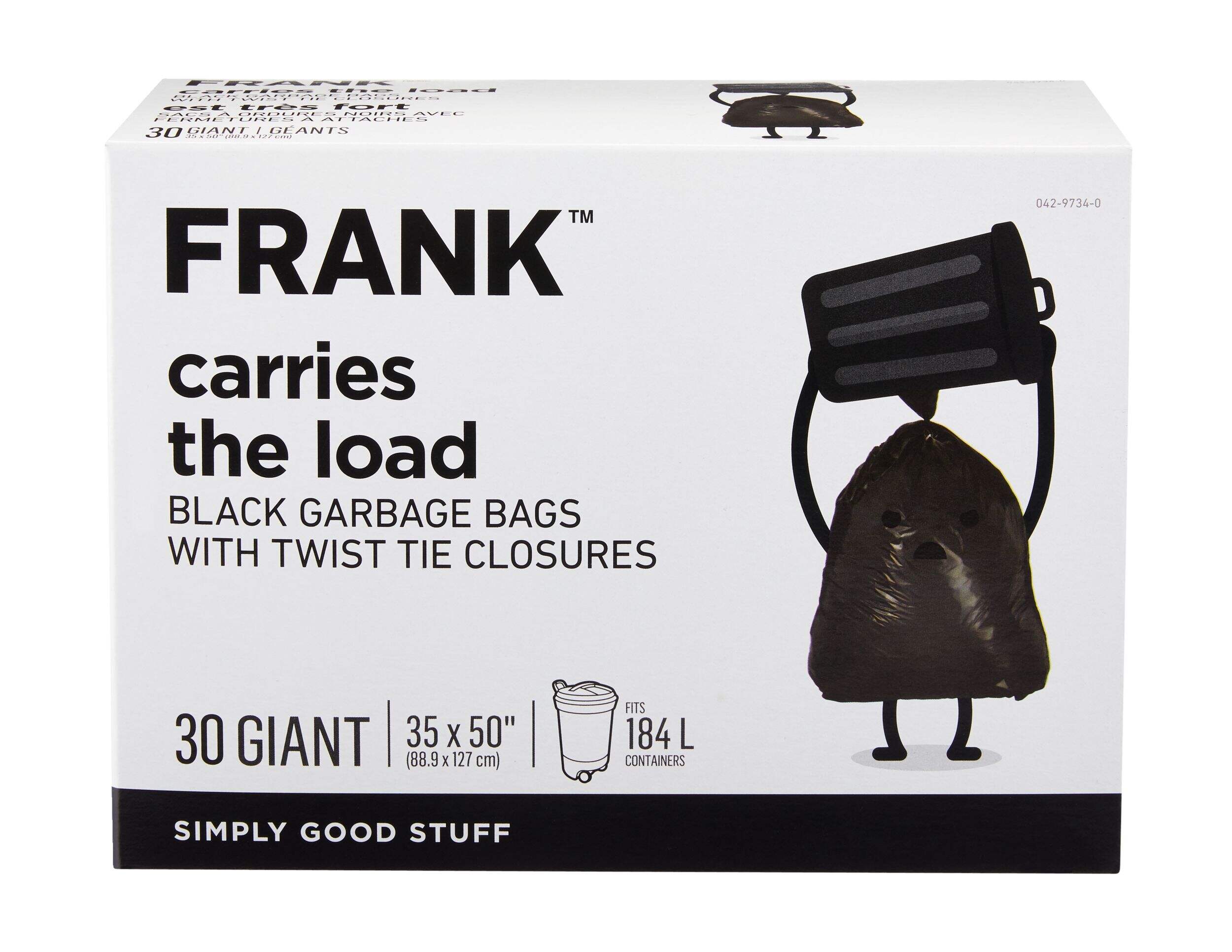 FRANK Giant Twist-Tie Outdoor Garbage Bags, 30-pk, Black, 184-L Front_Elevated