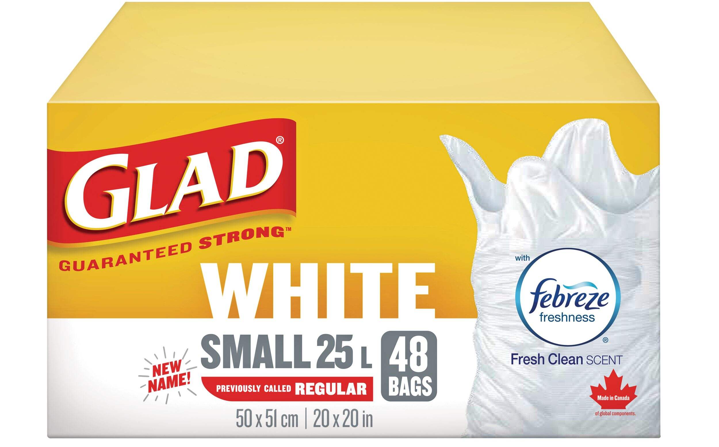 Glad Small Easy-Tie Flap Febreze Fresh Clean Scent Garbage Bags, 48-pk, White, 25-L Front_Elevated