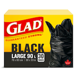 Glad Large Easy-Tie Flap Indoor/Outdoor Garbage Bags, 30-pk, Black, 90-L Front_Elevated