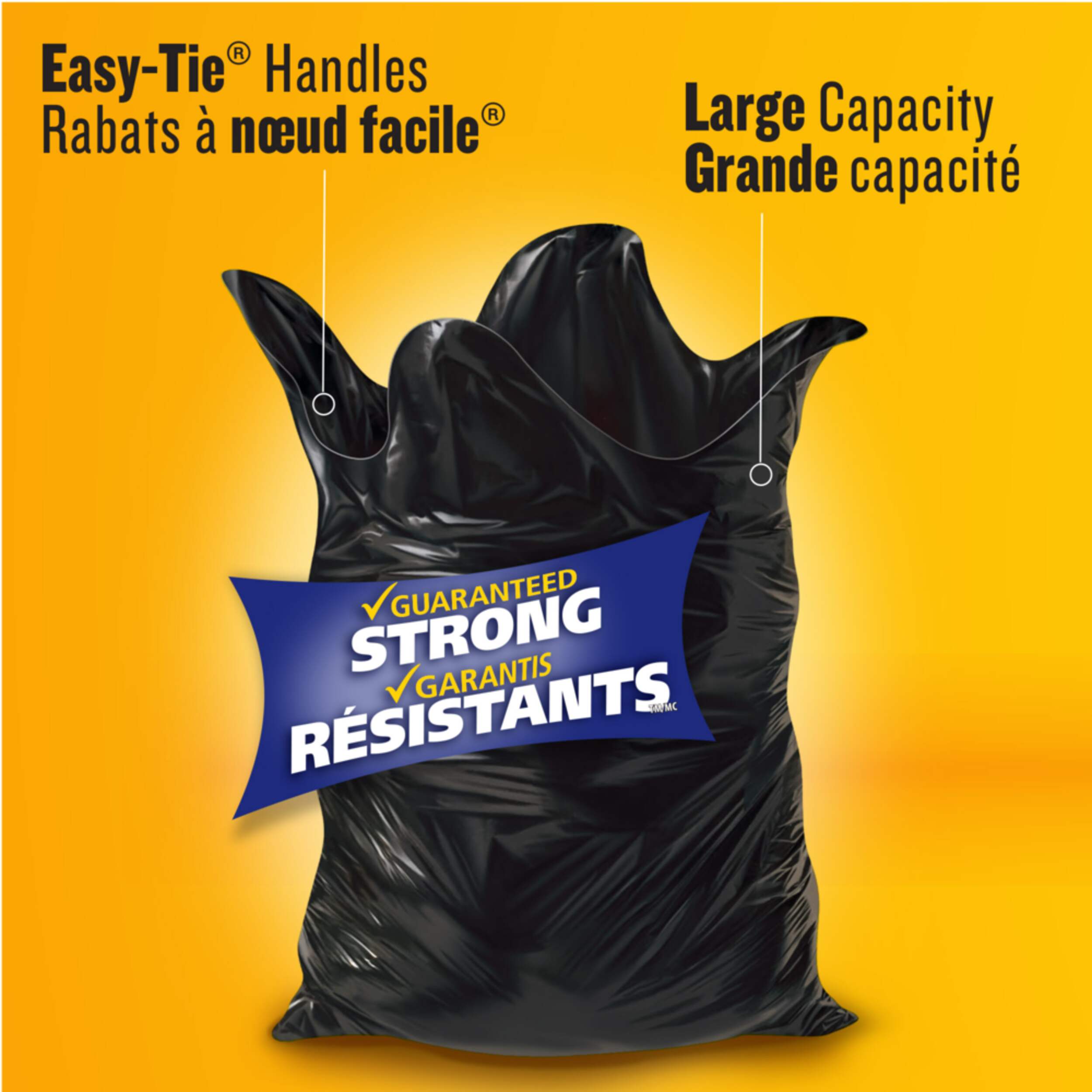 Glad Large EasyTie Flap Indoor/Outdoor Garbage Bags, 30pk, Black, 90
