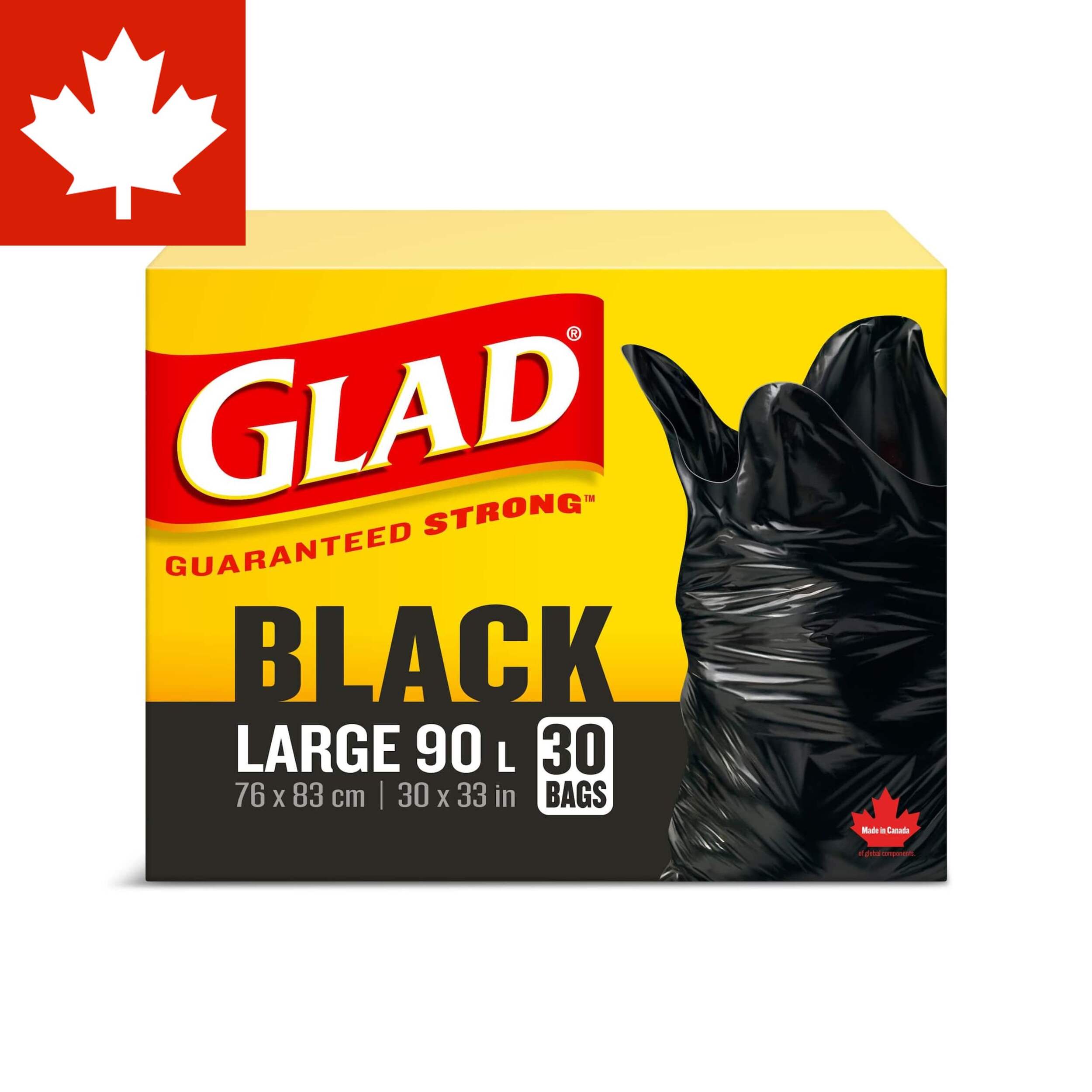 Glad Large Easy-Tie Flap Indoor/Outdoor Garbage Bags, 30-pk, Black, 90-L Front_Elevated