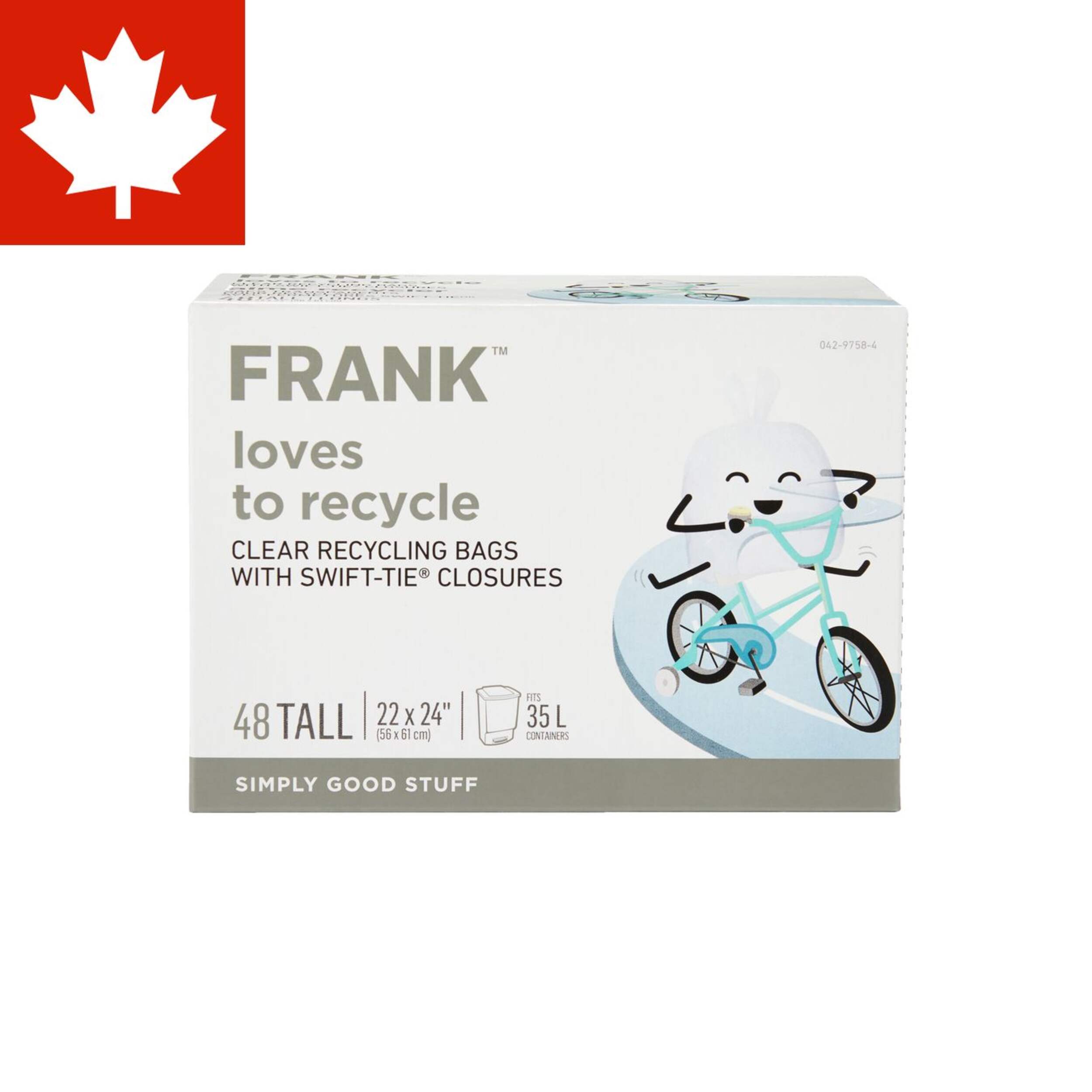 FRANK Tall Swift-Tie Recycling Bags, 48-pk, Clear, 35-L Front_Elevated