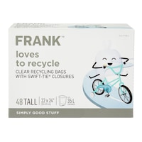 FRANK Tall Swift-Tie Recycling Bags, 48-pk, Clear, 35-L