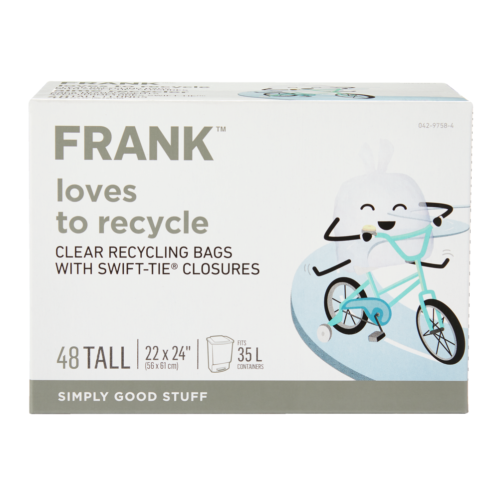 FRANK Tall SwiftTie Recycling Bags, 48pk, Clear, 34L Canadian Tire