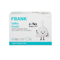 FRANK Tall Swift-Tie Unscented Garbage Bags, 40-pk, White, 35-L