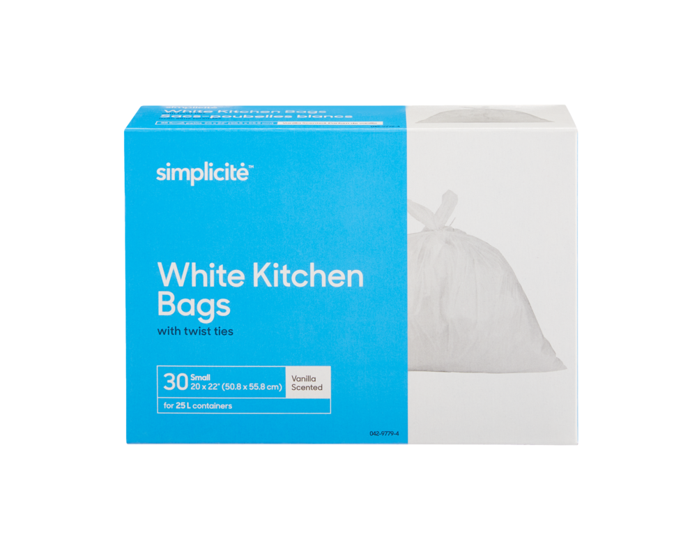 simplicité Small White Vanilla Scented Garbage Bags, 25L, 30pk