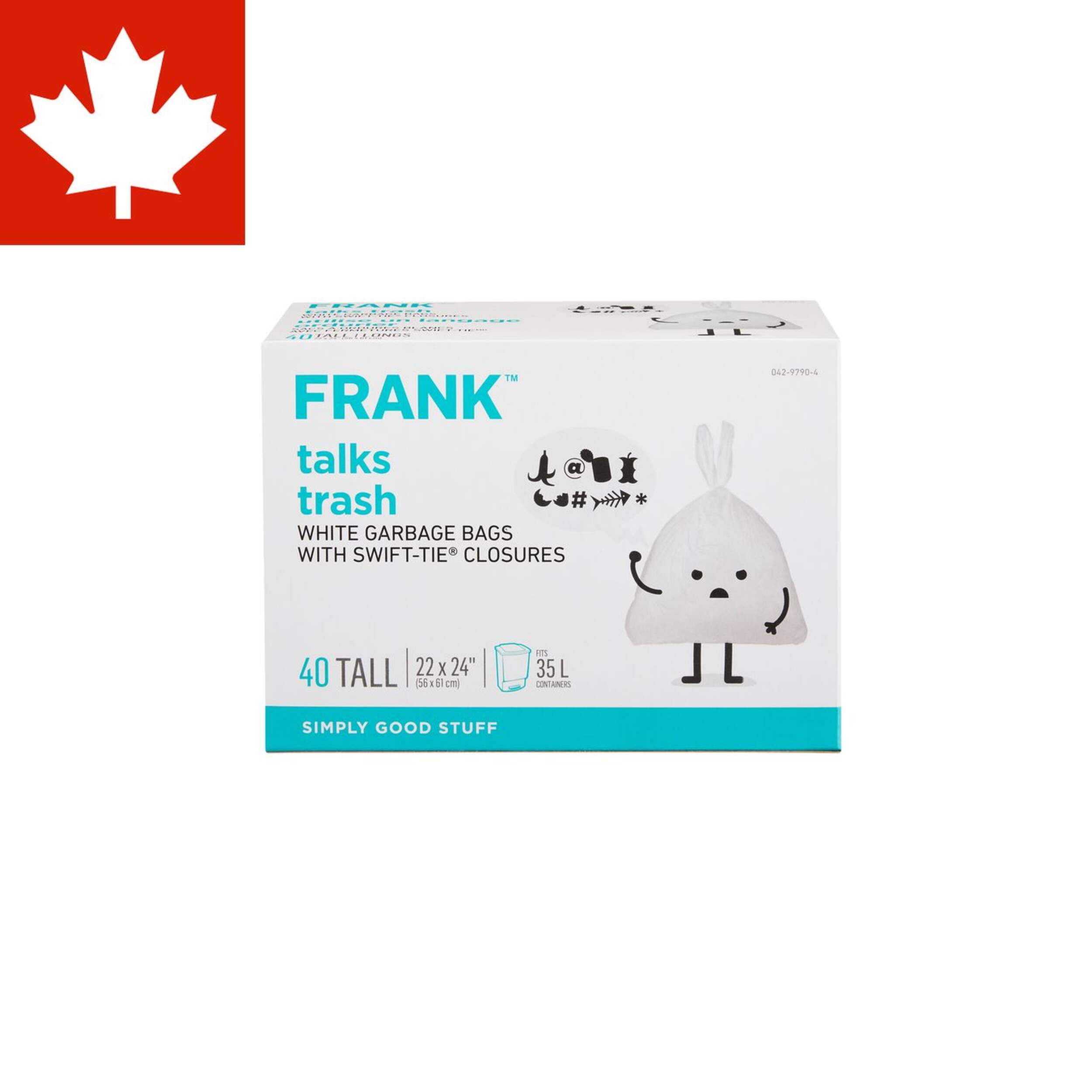 FRANK Tall Swift-Tie Unscented Garbage Bags, 40-pk, White, 35-L Front_Elevated
