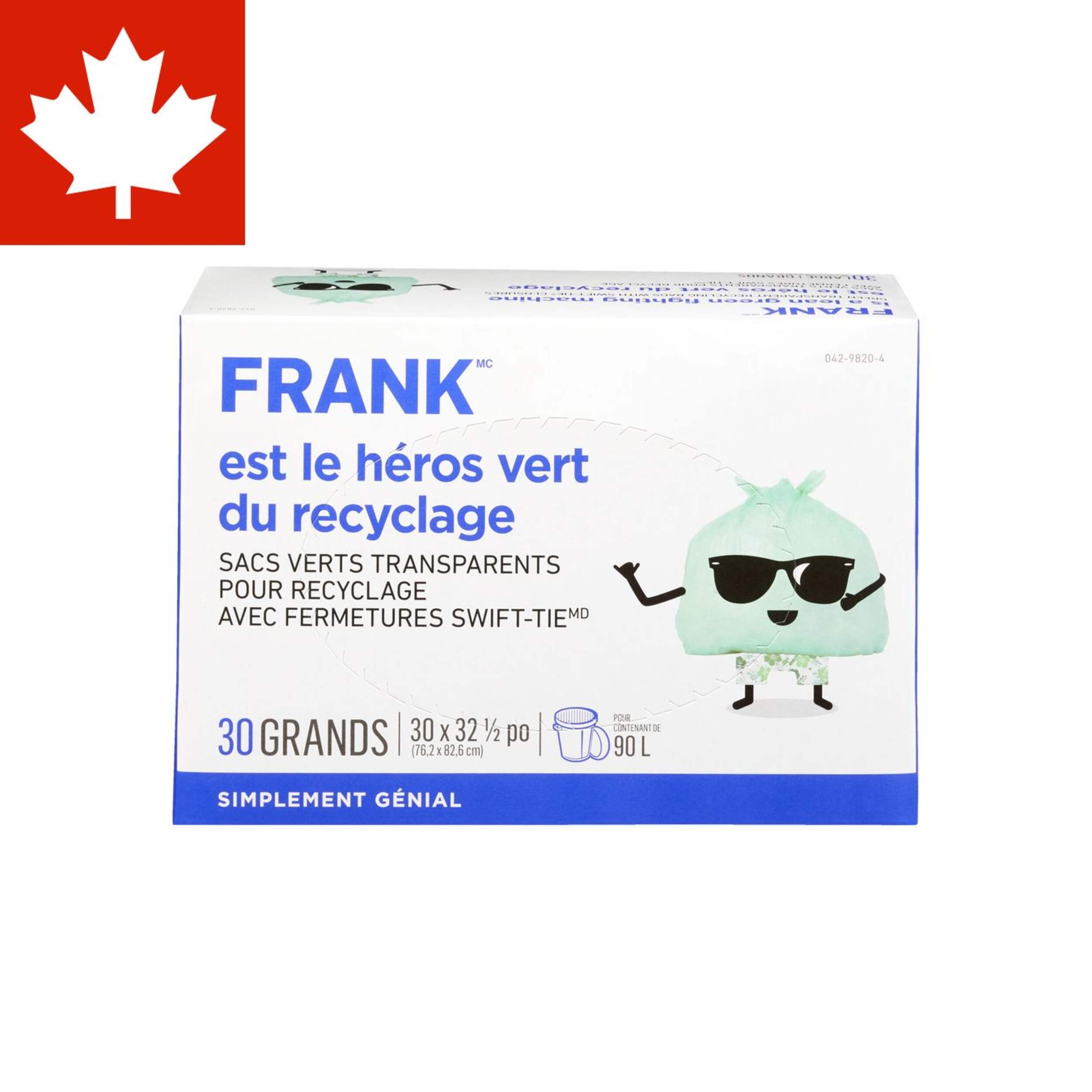 Sacs à déchets organiques FRANK avec attaches Swift-Tie, grand, paq. 30, 90 L Front_Flat