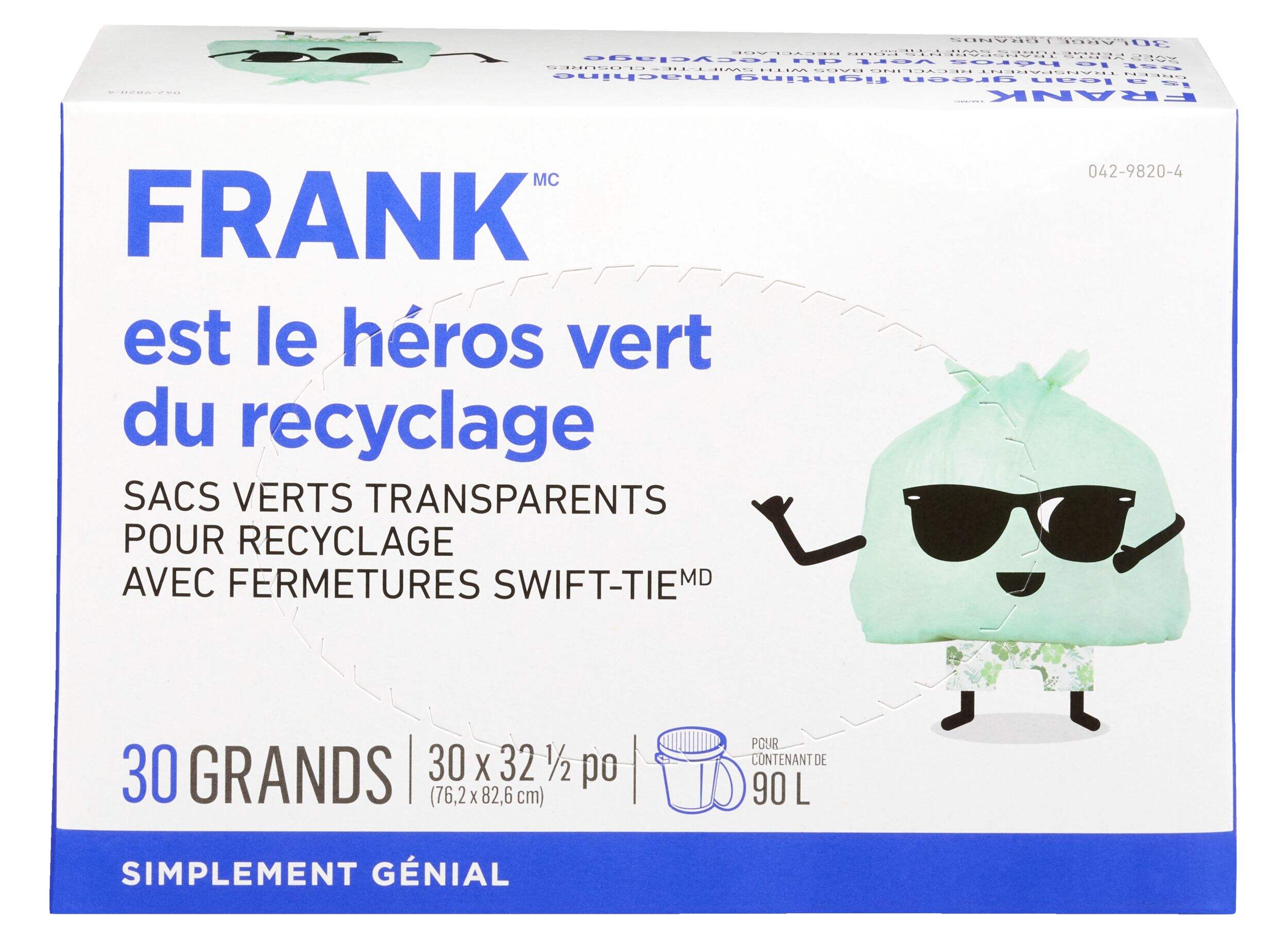 Sacs à déchets organiques FRANK avec attaches Swift-Tie, grand, paq. 30, 90 L Front_Flat