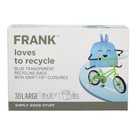 FRANK Large Swift-Tie Blue Transparent Recycling Bags, 30-pk, 90L Capacity