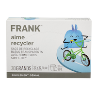 Sacs de recyclage transparents FRANK à attache Swift-Tie, grands, bleus, paq. 30, capacité de 90 L Front_Elevated