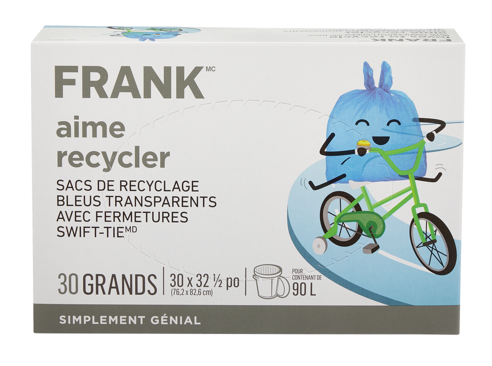 Sacs de recyclage FRANK avec attaches SwiftTie, grand, bleu