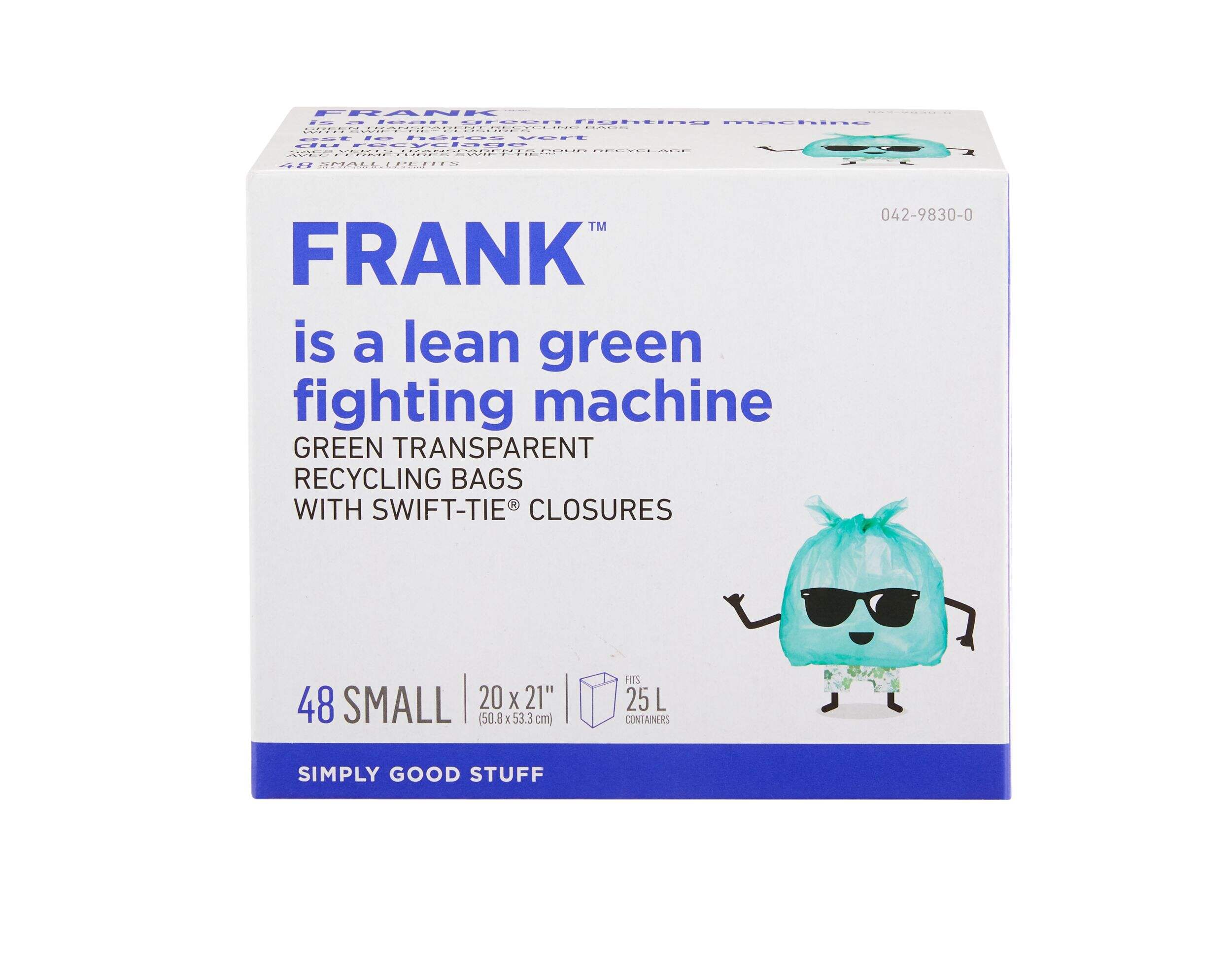 FRANK Small Swift-Tie Recycling Bags, 48-pk, Green Transparent, 25-L Front_Elevated