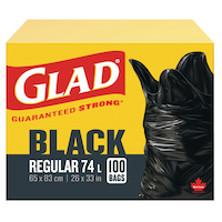 Glad Regular Easy-Tie Flap Indoor/Outdoor Garbage Bags, 100-pk, Black, 74-L Front_Elevated