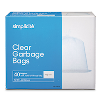 simplicité Regular 4-Flap Ties Indoor/Outdoor Garbage Bags, Assorted Quantity, Clear, 74-L Front_Flat