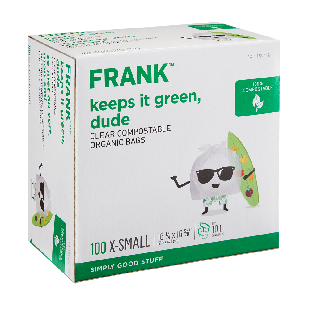 FRANK ExtraSmall Organic Compostable Food Waste Bags, 100pk, Clear