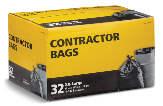 XXLarge Contractor Garbage Bags, 32pk, Black, 133L Canadian Tire