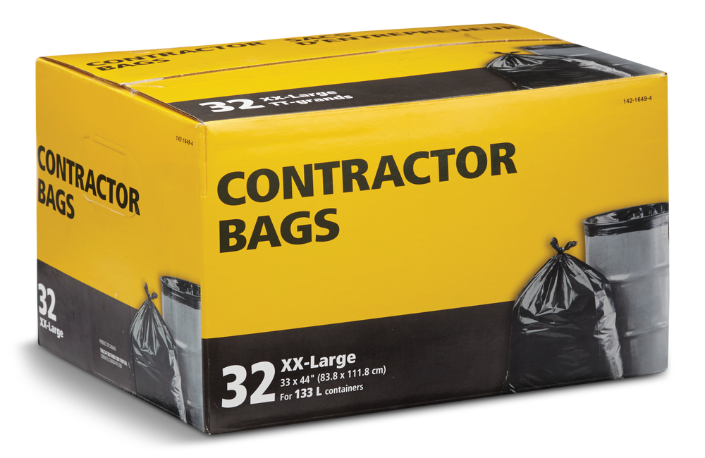 XXLarge Contractor Garbage Bags, 32pk, Black, 133L Canadian Tire