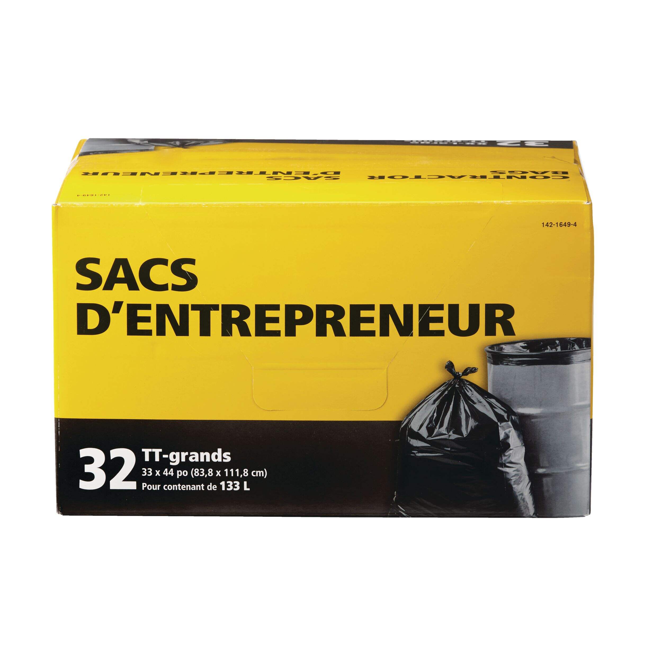 Sacs à ordures d’entrepreneur, très très grand, noir, paq. 32, 133 L Front_Elevated