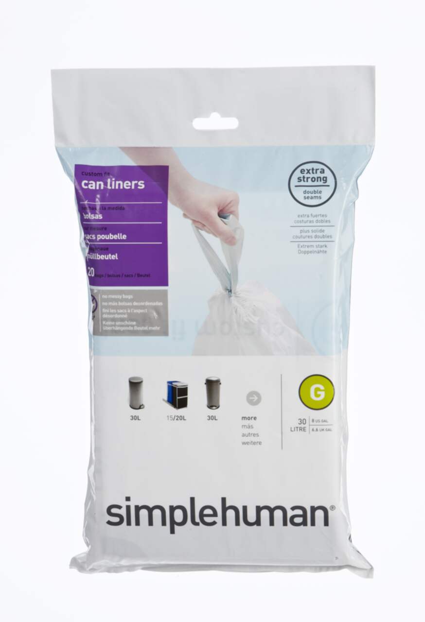 Simplehuman Custom Fit Liners G 30 L 8 US GAL Drawstring Trash Bags Pack Of  20