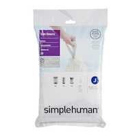 simplehuman Code J Drawstring Custom Fit Trash Can Liners, 20-pk, White, 40-L