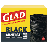Glad Giant Easy-Tie Flap Indoor/Outdoor Garbage Bags, 40-pk, Black, 184-L Front_Elevated